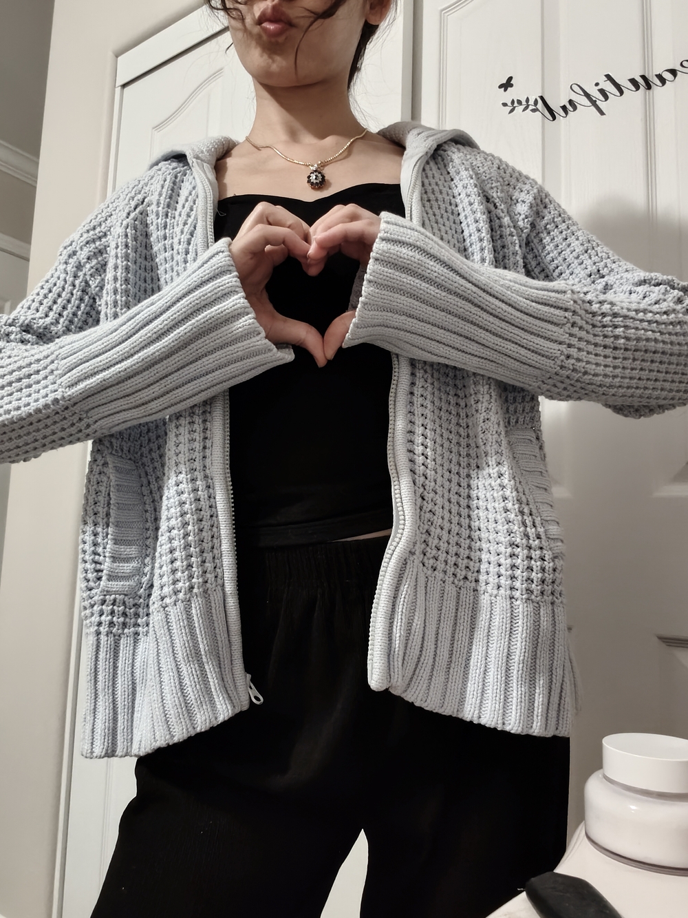 Route 66 Light Blue Knit Zip Hoodie Cardigan